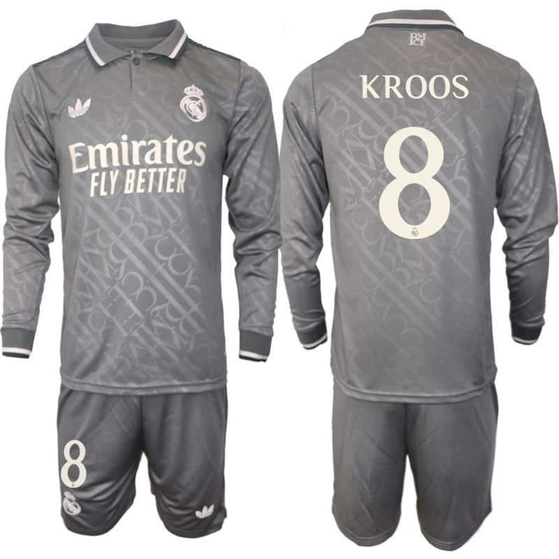 Men 2024-2025 Club Real Madrid away Long Sleeves Grey #8 Soccer Jersey